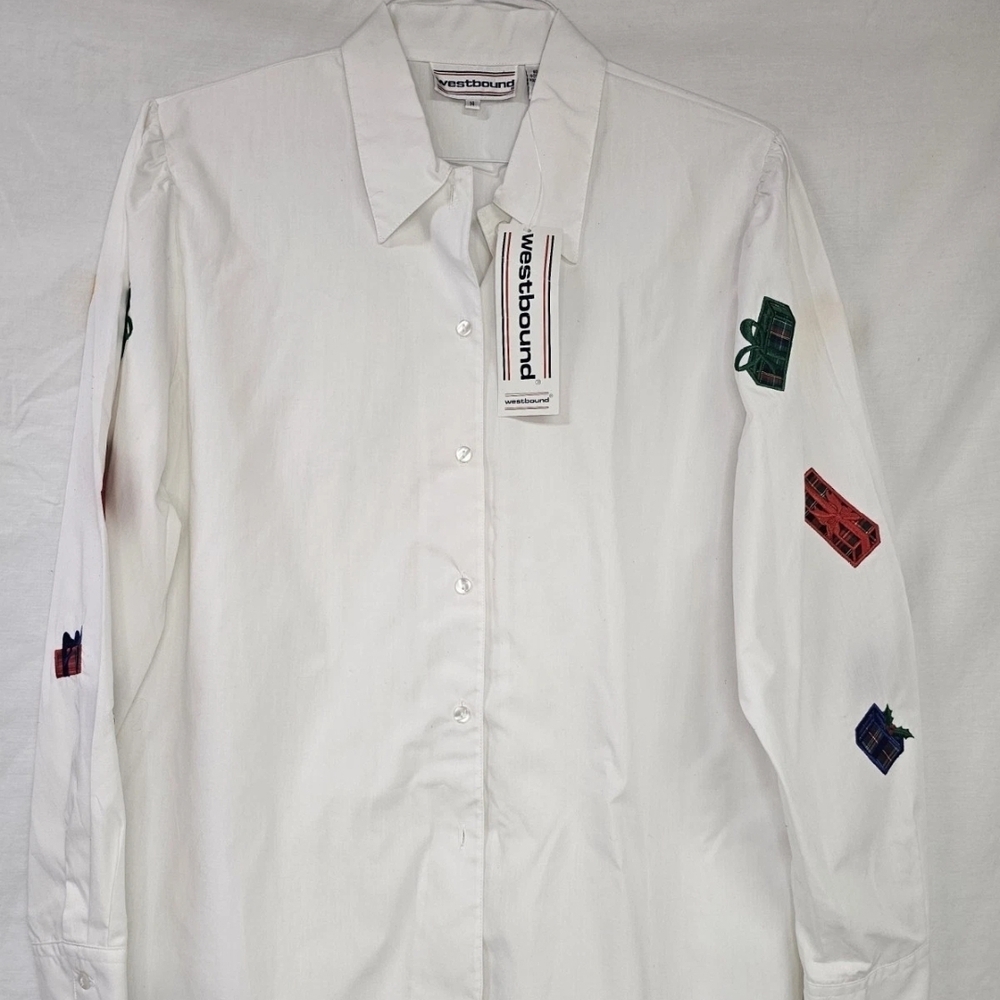 Vintage Westbound White Blouse with‎ Colorful Patches